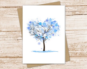 winter tree card set .  season tree note cards . love for winter . snowflakes . blank cards notecards . folded stationery, stationary