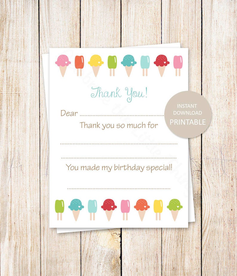 PRINTABLE ice cream thank you cards for girls . fill in the blank image 1