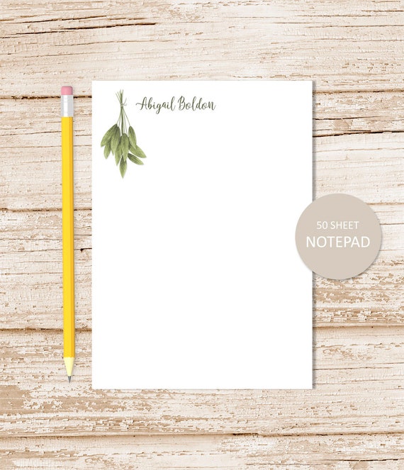 personalized notepad . HERBS . watercolor herb sprig note pad . herbs, sage . stationery . stationary . plants notepad Il_570xn