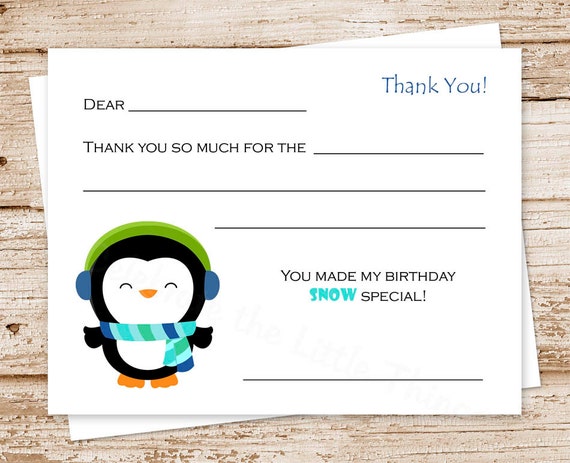 printable penguin thank you cards kids children fill in etsy india