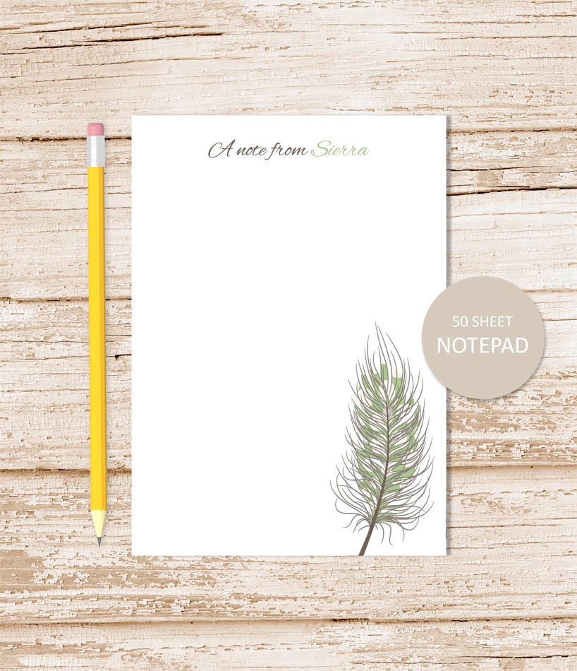 personalized notepad . quill feather notepad note pad . Etsy