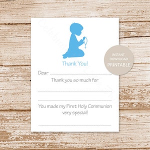 Tarjetas de agradecimiento de comunión para niños IMPRIMIBLES. Completa el espacio en blanco para la primera comunión. Descarga instantánea. IMPRIME