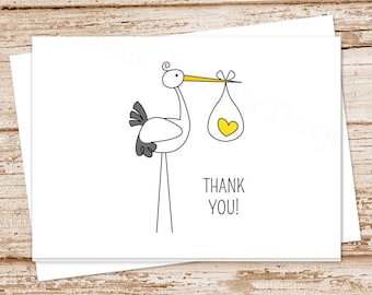 Stork Baby Thank You Cards: Gender Neutral Stationery, Set of 10