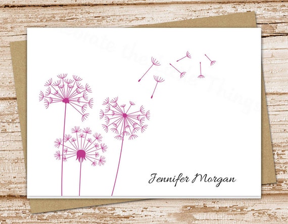 personalized dandelion note card set . dandelion notecards . folded cards . personalized stationery, stationary . botanical . set of 10 Il_570xn