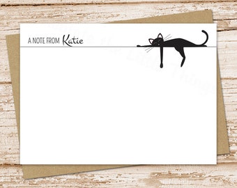 black cat personalized note card set, sleeping cat stationery . notecards . feline, kitten, pet . FLAT stationary . set of 12