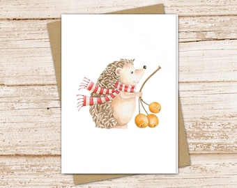 hedgehog & berries card set .  watercolor hedgehog note cards . autumn  winter . woodland blank cards notecards . folded stationery