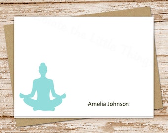 personalized yoga note cards . notecards . yoga meditation . folded cards . personalized stationery stationary . set of 10