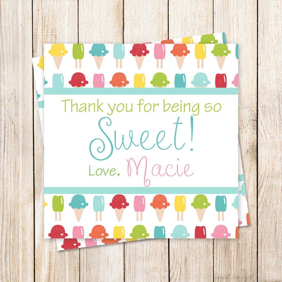PRINTABLE ice cream personalized favor tags . birthday party favor tags . ice cream cones, stickers . thank you tags . popsicle YOU PRINT Il_570xn