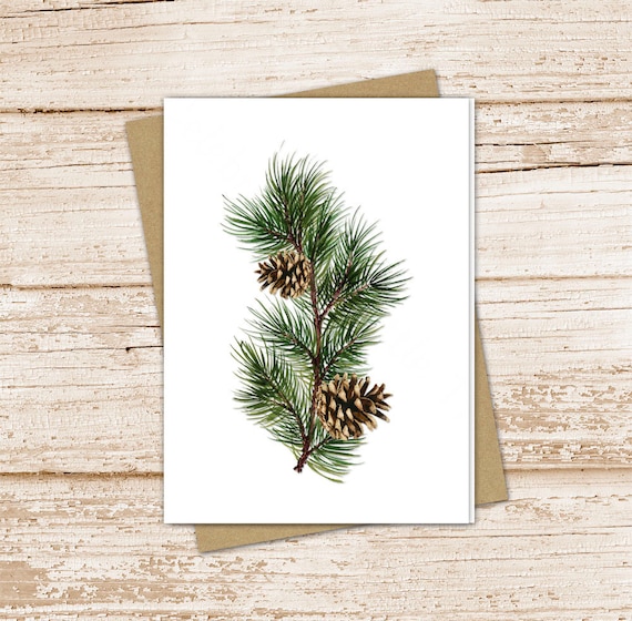 pine branch card set . watercolor pine cones note cards . evergreen tree, outdoors, nature blank cards . folded stationery stationary set Il_570xn