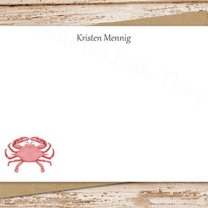 personalized crab note cards . watercolor red crab notecards . FLAT personalized stationery . nautical beach stationary . set of 12