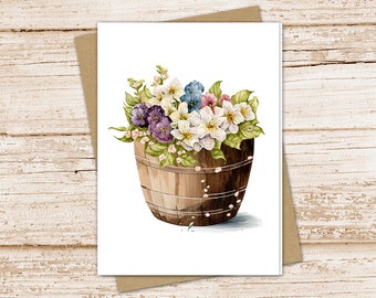 ensemble de cartes de seau floral de ferme. cartes de notes de fleurs de printemps aquarelle, cartes de notes. cartes vierges. papeterie pliée