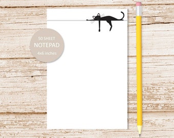 black cat notepad .  sleeping cat note pad .  feline, cat lover stationery | 4x6 inches