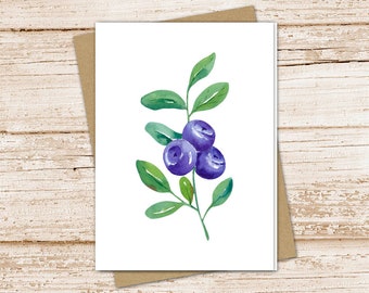 blueberry card set .  watercolor blueberries note cards . blueberry sprig, fruit . blank note cards . folded stationery . stationary set