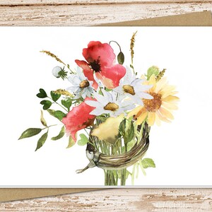 farmhouse bouquet card set .  country flowers, floral . watercolor sunflowers, peony, daisy . folded blank cards, note cards, stationery set