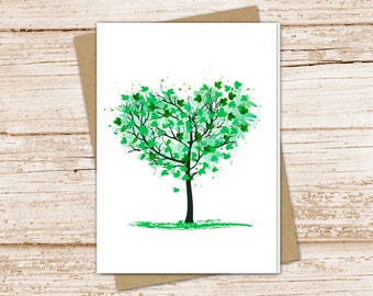 summer tree card set .  season tree note cards . love for summer . green leaves . blank cards notecards . folded stationery, stationary