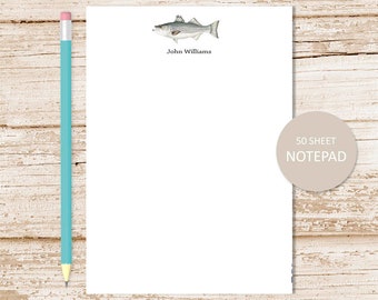 fish notepad . striped bass notepad, note pad . fishing, fisherman, outdoors . personalized stationery . stationary gift