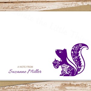 personalized squirrel stationery, notecards . filigree squirrel . folded note cards . woodland acorn . personalized stationary . set of 10 image 2