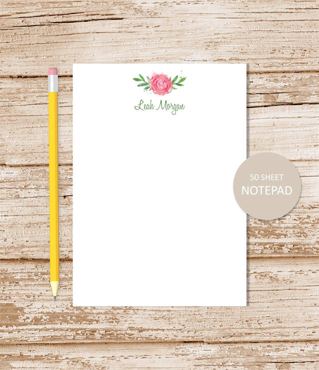 Personalized Notepad . WATERCOLOR ROSE . Note Pad . Personalized ...