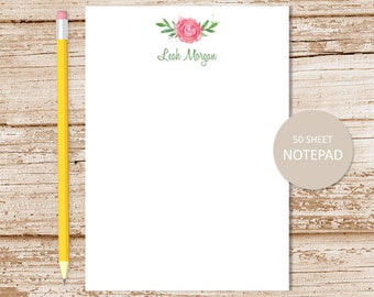 personalized notepad . WATERCOLOR ROSE . note pad . personalized stationery . botanical stationary