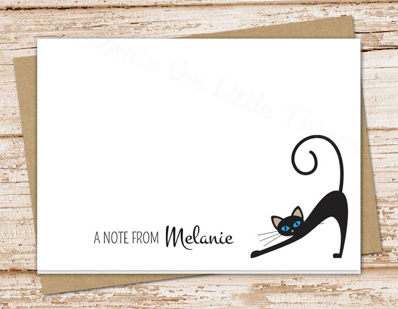 Black Cat Note Cards . Personalized Cat Stationery . - Etsy