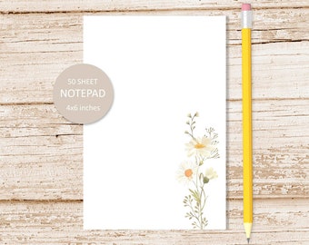 daisy notepad . watercolor white daisies flowers note pad .  stationery stationary | 4x6 inches