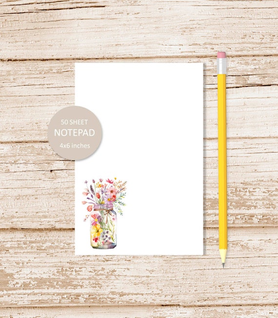 watercolor wildflowers notepad . wild flowers mason jar note pad . stationery stationary | 4x6 inches Il_570xn