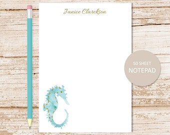 personalized notepad . SEAHORSE notepad . watercolor seahorse, tropical summer . personalized stationary . stationery gift