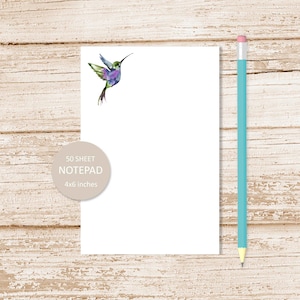 hummingbird notepad .  watercolor purple hummingbird note pad .  birds, bird watcher, nature stationery | 4x6 inches