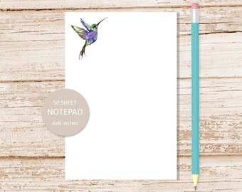 hummingbird notepad .  watercolor purple hummingbird note pad .  birds, bird watcher, nature stationery | 4x6 inches