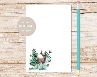 buck deer notepad . watercolor note pad .  trees, outdoors, nature, hunter stationery | 4x6 inches