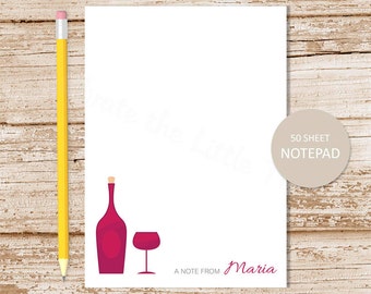 personalized notepad . WINE . wine connoisseur notepad . wine lover note pad . personalized stationery . wine stationary