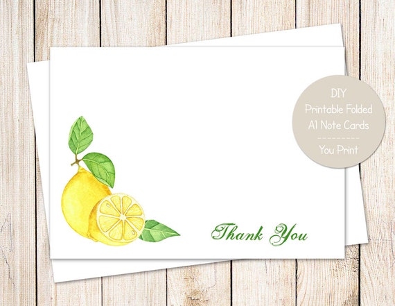 PRINTABLE lemon thank you cards . watercolor lemons . folded cards . summer fruit . note cards, stationery . INSTANT DOWNLOAD Il_570xn