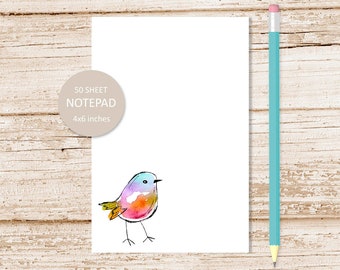 colorful bird notepad .  watercolor bird note pad .  birds, bird watcher, nature stationery | 4x6 inches