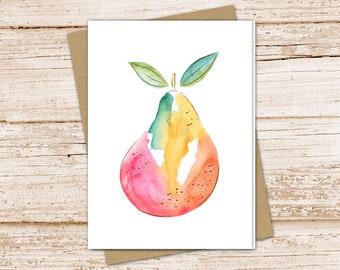 watercolor pear card set .  colorful pear note cards . fruit nature. blank cards notecards . folded stationery, thank you stationary set