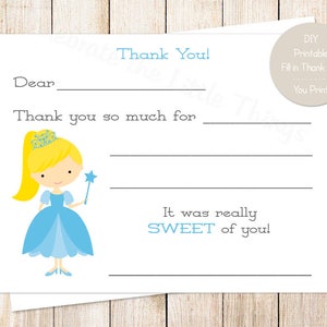 DRUCKBARE Prinzessin Dankeskarten. blaue Prinzessin Geburtstag füllen Sie die Lücke aus danke. blonde Prinzessin . Sofortiger Download DU DRUCKST