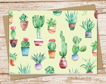 cactus card set . potted cactus note cards, notecards .  watercolor cacti . blank cards . folded stationery . stationary set