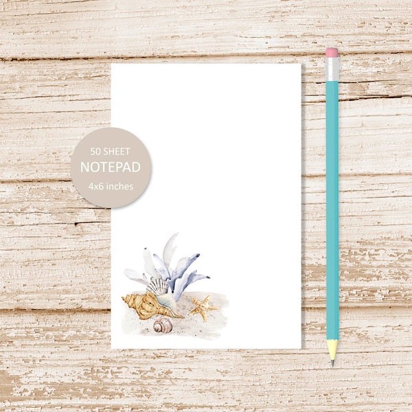 beach notepad . watercolor coral seashells starfish note pad . stationery . stationary . summer ocean | 4x6 inches