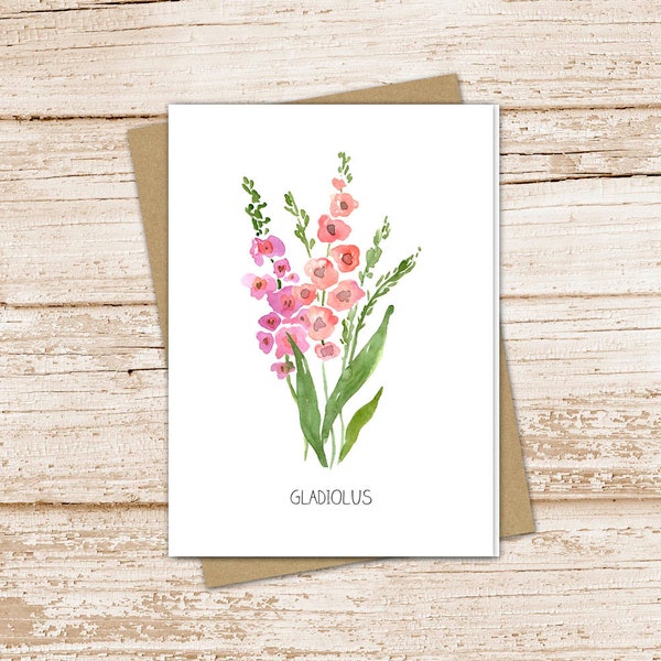 gladiolus card set .  watercolor flowers . august birth month . floral note cards . botanical nature garden . blank cards, folded stationery