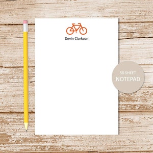 personalized notepad . BICYCLE SILHOUETTE . bike note pad . personalized stationery . bike silhouette stationary image 1