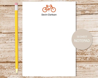 personalized notepad . BICYCLE SILHOUETTE . bike note pad . personalized stationery . bike silhouette stationary