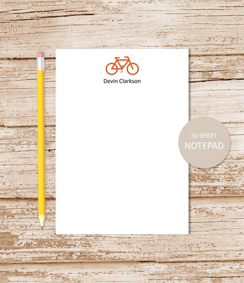 personalized notepad . BICYCLE SILHOUETTE . bike note pad . personalized stationery . bike silhouette stationary image 1