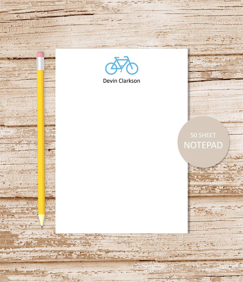 personalized notepad . BICYCLE SILHOUETTE . bike note pad . personalized stationery . bike silhouette stationary image 2
