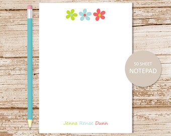 personalized flowers notepad. DAISY TRIO notepad . daisies note pad . colorful flowers . girls stationery