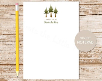 personalized notepad .  PINE TREES . tree note pad . evergreen tree . hiking camping . nature notepad . personalized stationery . stationary