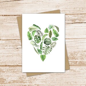 greenery heart card set .  watercolor leaf note cards . nature tropical leaves fern . blank cards notecards . folded stationery