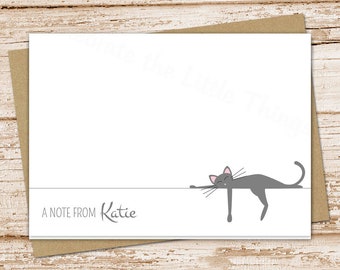 personalized GRAY CAT note cards . cat stationery . stationary . folded cards . cat notecards . sleeping cat . set of 10