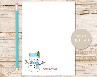 personalized notepad . SNOWMAN . note pad . cute snowman notepad . personalized stationery . stationary . youthful, winter