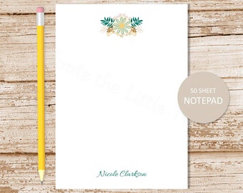 personalized notepad . WHISPY FLOWERS . floral note pad . womens stationery . personalized stationary