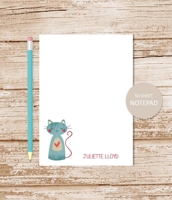 personalized notepad . PATCHWORK CAT . note pad . kitty cat notepad . personalized stationery . cat stationary Il_570xn