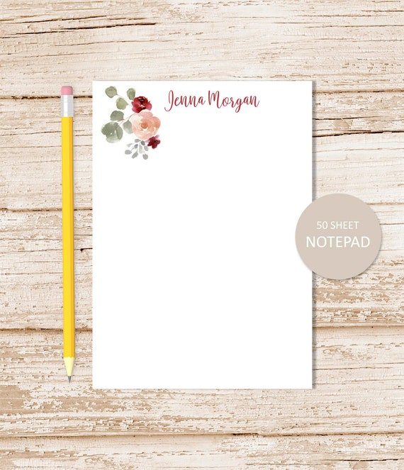 personalized notepad . BOHEMIAN FLORAL . note pad . watercolor flowers notepad . womens personalized stationery . botanical stationary Il_570xn
